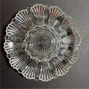 Vtg Anchor Hocking Clear Glass Deviled Egg Plate, 12 Egg Scalloped Edge, 9.75 In
